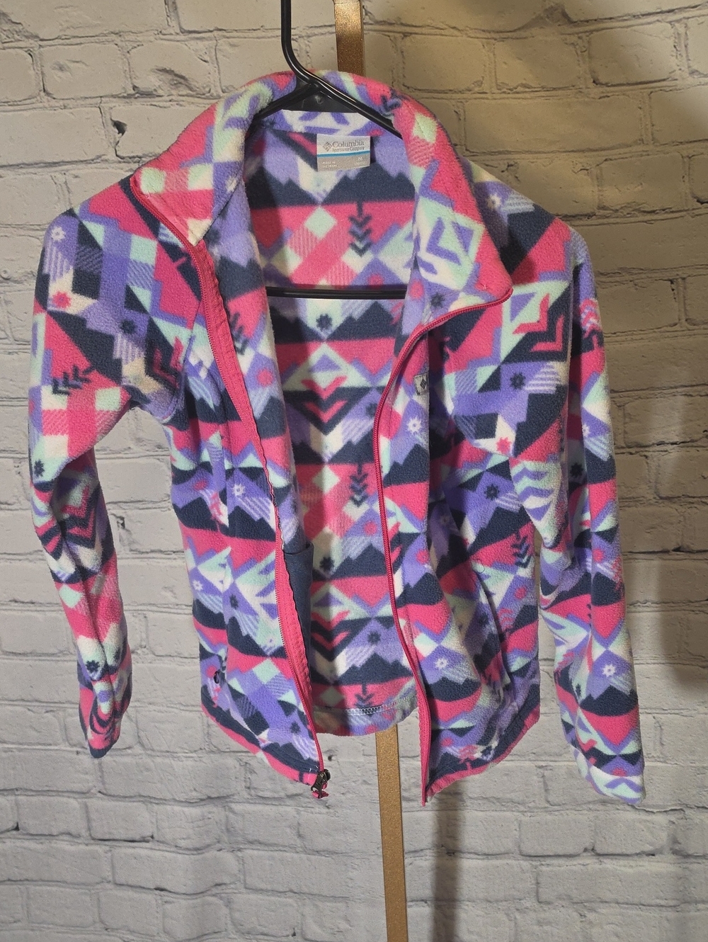 Columbia Women's Pink, Purple & Blue Geometric Teddy Fleece Jacket